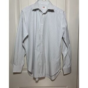 Brioni Mens Large White Striped Long Sleeve Button Down Dress Shirt Spread